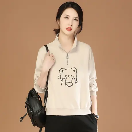 韩潮袭人立领长袖宽松休闲印花卫衣女2023秋季新款百搭显瘦上衣商品大图