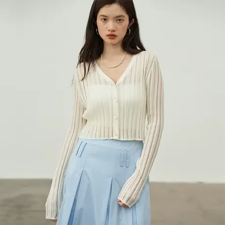 omont蛋挞家 薄款防晒针织开衫2023夏季新款修身显瘦短款上衣罩衫商品大图