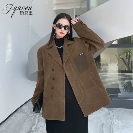 灯芯绒西装外套女秋季新款设计感宽松休闲百搭高级感条绒小西服潮图片