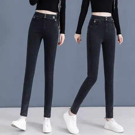 黑灰色小脚牛仔裤女秋季提臀收腹2023新款高腰显瘦铅笔裤打底外穿商品大图