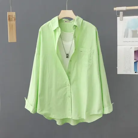 长袖刺绣衬衫女2023年春秋季新款韩版纯色全棉外套衬衣宽松上衣服图片