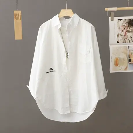 中长款白色休闲衬衫女外套宽松大码春秋2023新款上衣洋气开衫衬衣图片