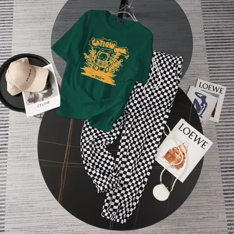 网红炸街运动服套装女夏季薄款时尚洋气短袖长裤小个子休闲两件套商品大图