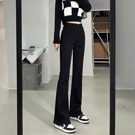 高个子加长175春秋弹力微喇牛仔裤女高腰显瘦修身喇叭超长拖地裤商品大图