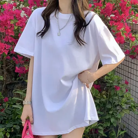 新年短袖t恤2023新款百搭宽松印花半袖上衣女韩版大码中长款ins潮商品大图