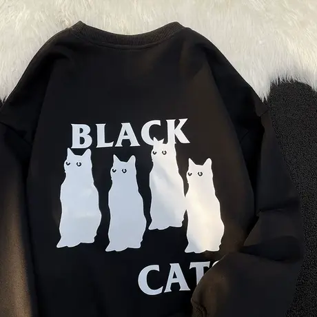 美式复古卫衣女2022新款秋冬加绒加厚ins潮牌宽松慵懒风大码上衣图片