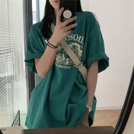 纯棉夏季韩版2021新款宽松设计感趣味印花BF风短袖T恤上衣女潮酷商品大图