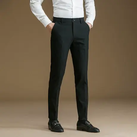 POWO西裤男士商务正装修身春季西装裤小脚免烫黑色韩版休闲裤子男图片