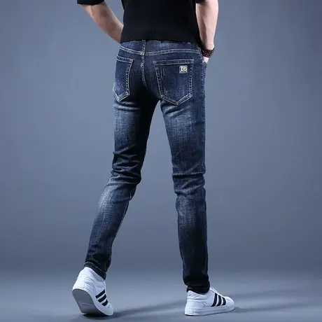 男士高端牛仔裤男款秋冬款修身小脚加绒裤子弹力百搭欧美高档潮牌商品大图