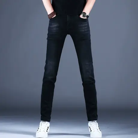 黑色弹力高档牛仔裤男款修身小脚裤子弹力百搭2023新款休闲男裤潮图片