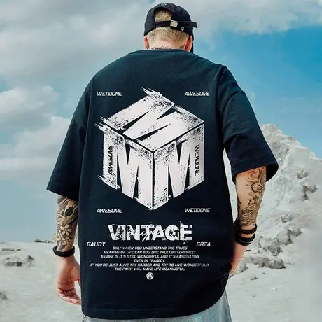 oversize欧美潮牌胖子男装大码国潮加肥加大宽松短袖T恤潮流半袖商品大图