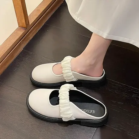 包头半拖鞋女夏外穿2023年春季新款懒人穆勒圆头平底单鞋半托鞋子商品大图