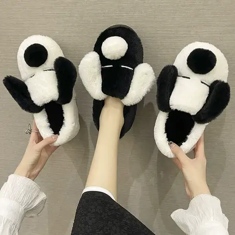 棉拖鞋女秋冬季居家室内可爱小狗保暖情侣厚底防滑毛绒包跟棉鞋男商品大图