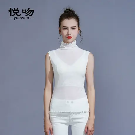 半高领网纱打底背心女2024新款春夏秋冬无袖打底衫内搭紧身小衫薄图片