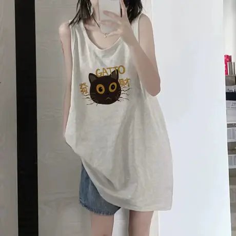 纯棉吊带运动坎肩背心无袖t恤女夏季外穿篮球服宽松港风挂脖上衣图片