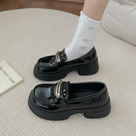 厚底乐福鞋女2024新款春秋季女鞋一脚蹬小皮鞋英伦风配裙jk单鞋子商品大图