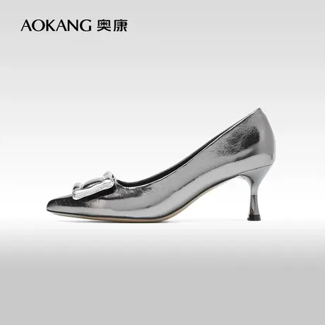 【门店发货】奥康女鞋 2024春季新款法式尖头小众百搭高跟鞋图片