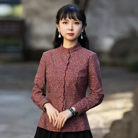 唐装女中国风长袖改良旗袍上衣春季复古气质显瘦时尚茶服中式女装商品大图
