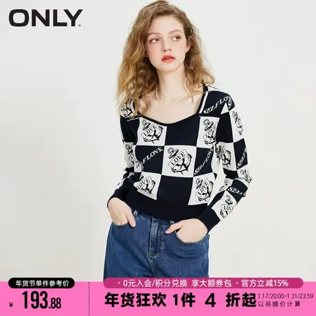 ONLY2023冬季新款复古海军风格子船锚套头针织衫女|123124040商品大图