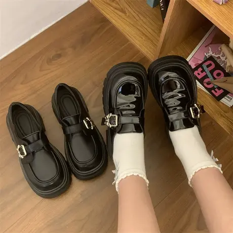 复古jk乐福鞋女2024年春季新款厚底增高单鞋粗跟英伦配裙子小皮鞋图片