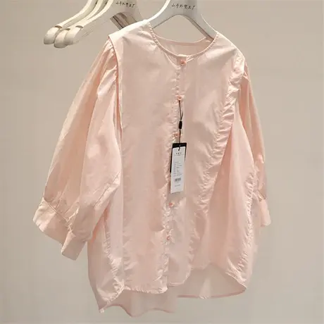 2022新款！小众有腔调感！宽松衬衫女春夏新款纯色七分袖衬衣开衫图片