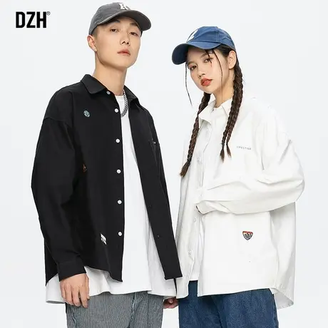 情侣休闲宽松衬衫男长袖寸衫男士外套潮牌春秋季刺绣上衣纯棉衬衣商品大图