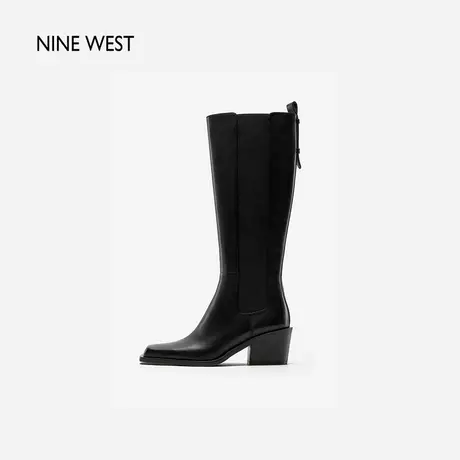 Nine West/玖熙甜酷方头高跟时装靴2023年冬季新品摩登真皮长筒靴商品大图
