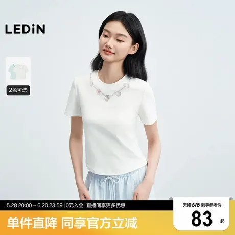 乐町海洋项链印花领口短袖女装25年夏季新款修身圆领短款上衣T恤商品大图