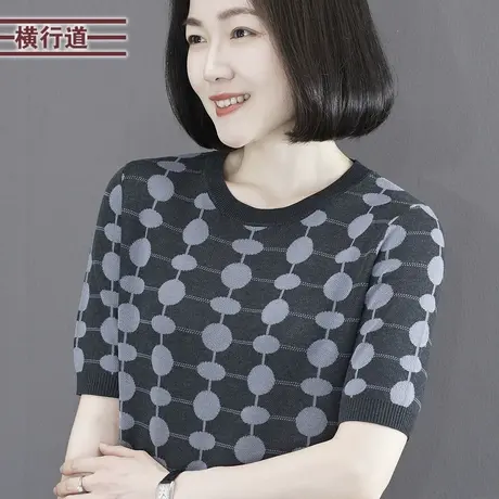 2025夏季新款韩版圆领波点撞色宽松套头针织短袖女装大码上衣外穿商品大图