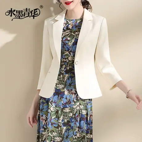 水墨青华冬季新品时尚纯色西装领短外套修身百搭垂感西装女图片