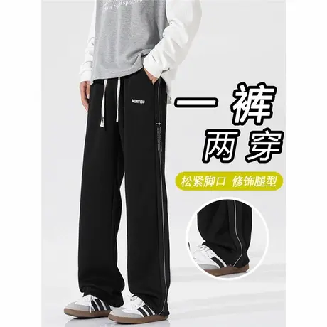 秋冬季青少年男裤子2025新款潮牌初中学生直筒宽松大童加绒运动裤商品大图