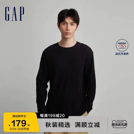Gap男装秋季2023新款微肌理磨毛宽松廓形长袖T恤810621休闲上衣图片