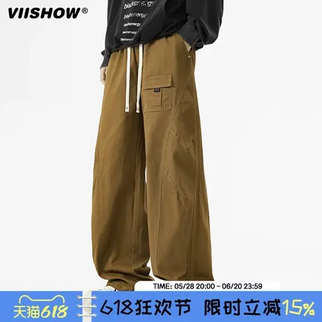 VIISHOW抽绳松紧卫裤男春季美式复古休闲运动裤子百搭宽松直筒裤商品大图