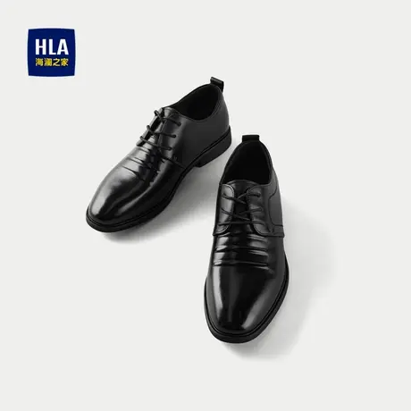 HLA/海澜之家头层牛皮正装皮鞋2025新款抽绳系带圆头商务鞋子男商品大图