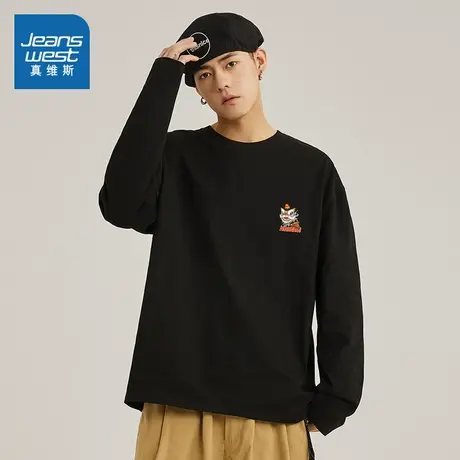 JR真维斯男装2025春季新款 潮流时尚印花休闲通勤长袖圆领T恤男款图片