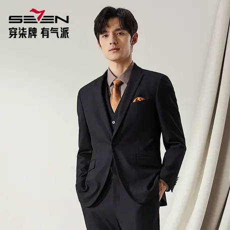 【高端系列】柒牌清仓西装马甲三件套男秋冬商务绅士条纹西服商品大图