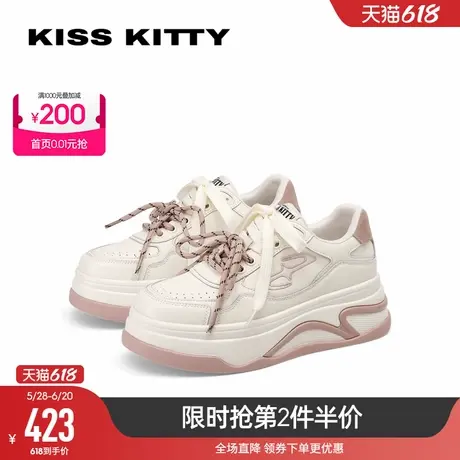 KISSKITTY2025年春夏款厚底增高小白鞋双绑带百搭休闲板鞋运动鞋商品大图