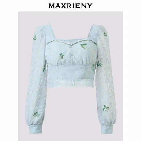【奥莱】MAXRIENY精致复古感蕾丝雪纺衫修身显瘦上衣女图片