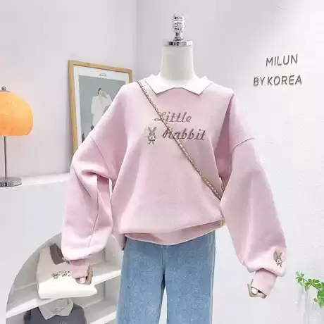 2023春季新款上衣韩国东大门甜美兔子设计感polo翻领长袖卫衣软糯图片