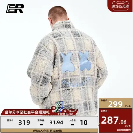 ER两面穿反光外套男2023冬季情侣国潮牌仿羊羔绒美式格子双面上衣商品大图