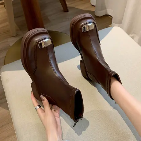 气质显瘦靴子女2023新款夏季小个子复古ins爆款短靴粗跟马丁靴潮图片