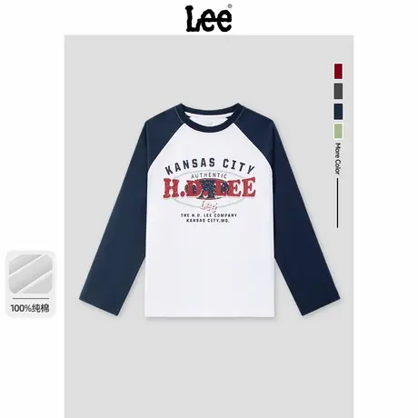 Lee童装儿童长袖t恤纯棉中大童宽松休闲上衣男童帅气撞色插肩体恤图片