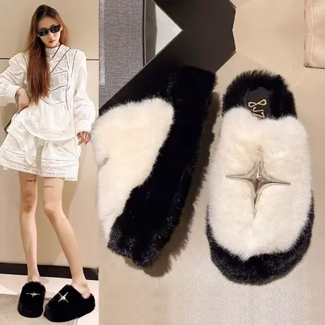 厚底ins毛毛拖鞋女外穿潮防滑毛绒加绒包头增高居家慵懒气质女款图片