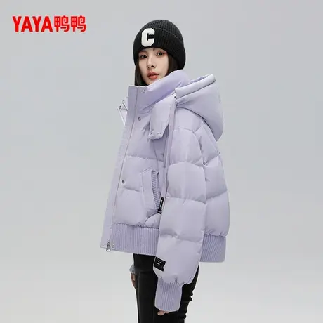 鸭鸭羽绒服女2024冬新品时尚连帽宽松休闲短款气质加厚设计感外套商品大图