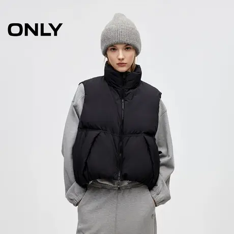 ONLY2025冬季新款抗静电保暖蓬松立领短款叠穿黑色马甲羽绒服女图片