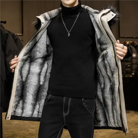 羽绒服男中长款2023冬季新款连帽加厚派克服潮流帅气加绒保暖外套商品大图