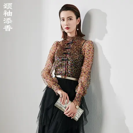 颈袖添香2024秋冬款时尚修身桑蚕丝雪纺衫上衣衬衣女式真丝衬衫商品大图