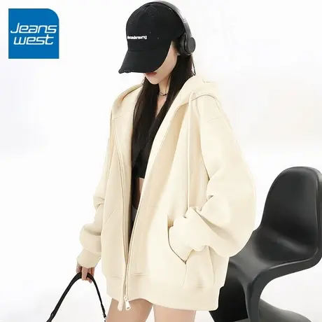 KV真维斯杏色早秋外套女2025新款宽松oversize慵懒风休闲百搭卫衣商品大图