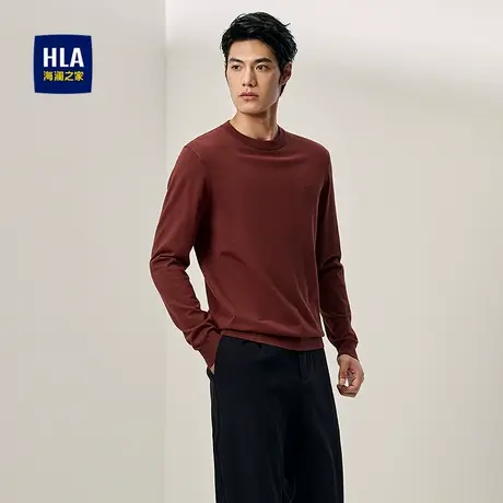 HLA/海澜之家休闲长袖针织衫2025秋季新款圆领时尚套头直筒毛衣男图片