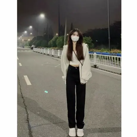 韩版简约2025纯色长袖加绒加厚连帽卫衣外套女宽松百搭开衫上衣潮商品大图